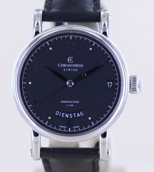 Sirius Day Date Automatik Edelstahl Dresswatch black arabic dial Top Glasboden 40mm