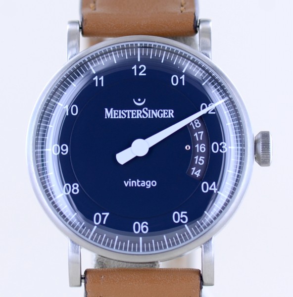 Vintago Date Stahl 38mm blue Dial Einzeiger Neu B+P Dresswatch