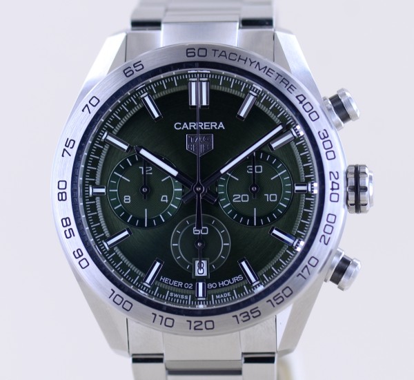 Carrera Date Tri-Compax Chronograph Automatic green Heuer 02 Stahlband 44mm Top