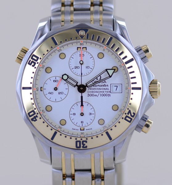 Seamaster 300m Chronograph white Dial Automatic 41.5 mm Stahl Gelbgold B+P