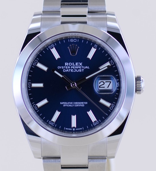 Datejust 41 blue Stick Dial 2023 B+P 126300 Automatic Oysterband Top