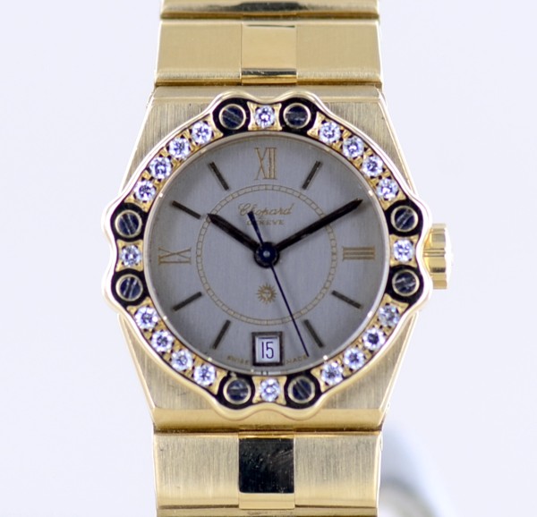 Chopard St. Moritz Lady 18K Gold 0.30 CT Diamonds Luxusuhr Vintage 1985 B+P