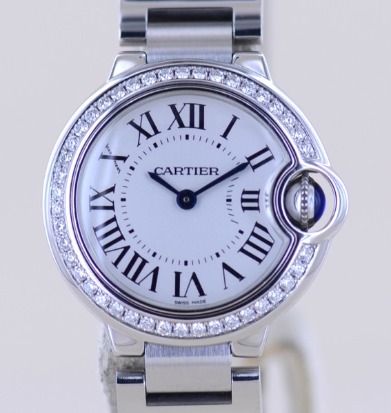 Ballon Bleu Steel 28mm Klassiker Luxusuhr Silver roman dial Lady Diamond Bezel